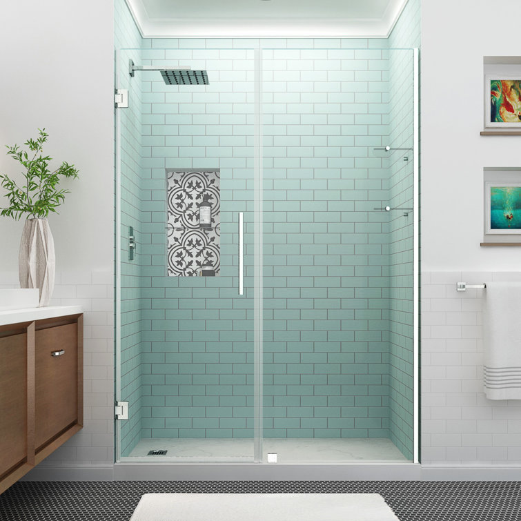 Belmore GS 72" Frosted Glass Frameless Hinged Shower Door in Stainless Steel