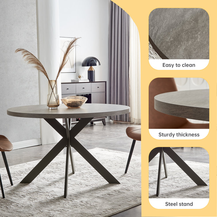 47'' Round Gray MDF Dining Table with Steel Legs