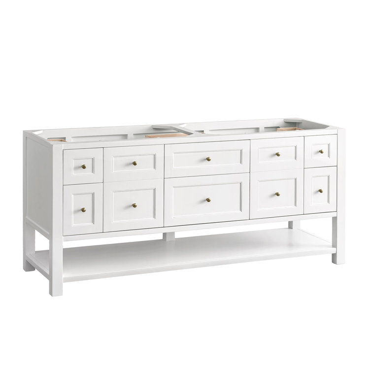 Bright White Solid Wood Double Vanity with Brass Knobs