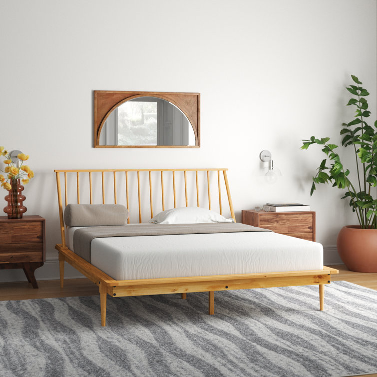 Elegant Queen Pine Spindle Bed with Headboard and Storage Drawer