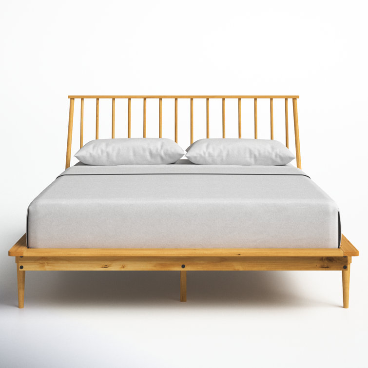 Elegant Queen Pine Spindle Bed with Headboard and Storage Drawer