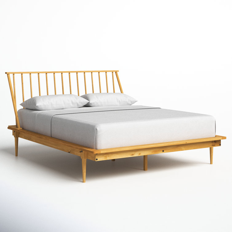 Elegant Queen Pine Spindle Bed with Headboard and Storage Drawer