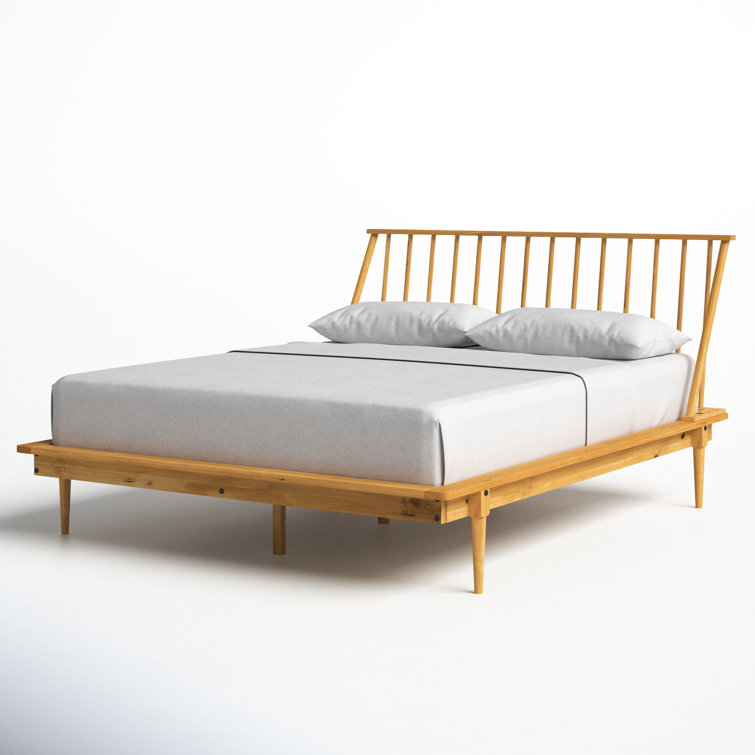 Elegant Queen Pine Spindle Bed with Headboard and Storage Drawer