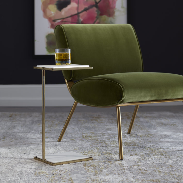 Rectangular White Marble and Gold Drink Table