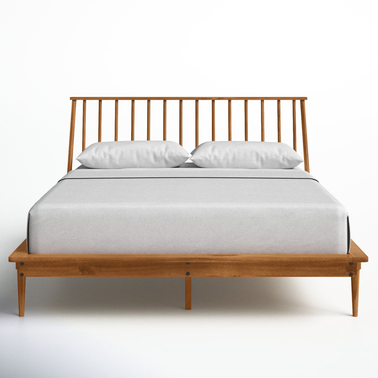 Elegant Queen Pine Spindle Bed with Headboard and Storage Drawer