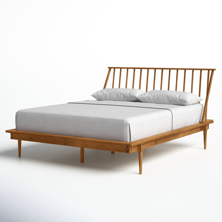 Elegant Queen Pine Spindle Bed with Headboard and Storage Drawer