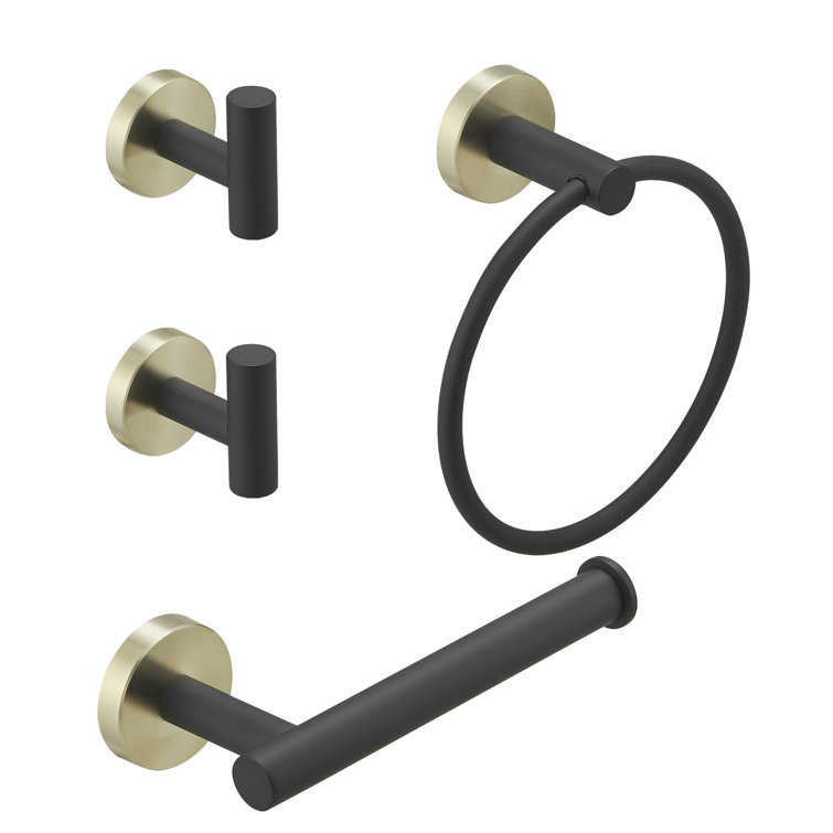 Brushed Gold and Black Metal 4-Piece Bathroom Hardware Set