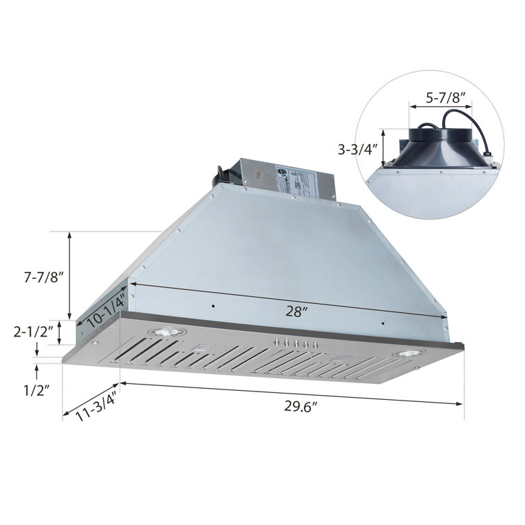28-Inch Stainless Steel Convertible Insert Range Hood with LED Lights