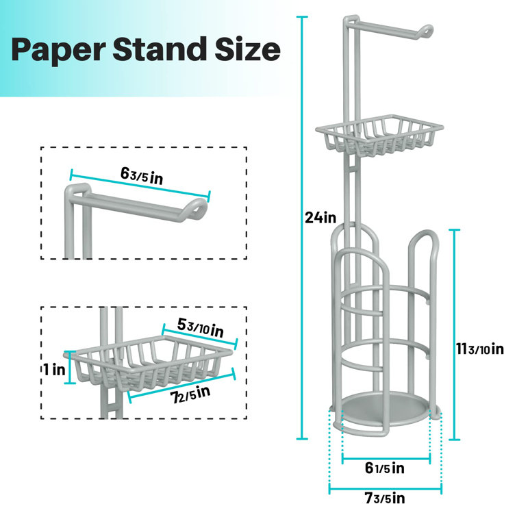 Silver Gray Freestanding Toilet Paper Holder with Shelf and Storage