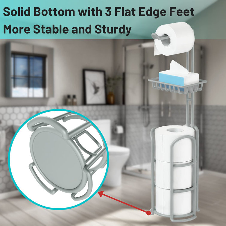 Silver Gray Freestanding Toilet Paper Holder with Shelf and Storage