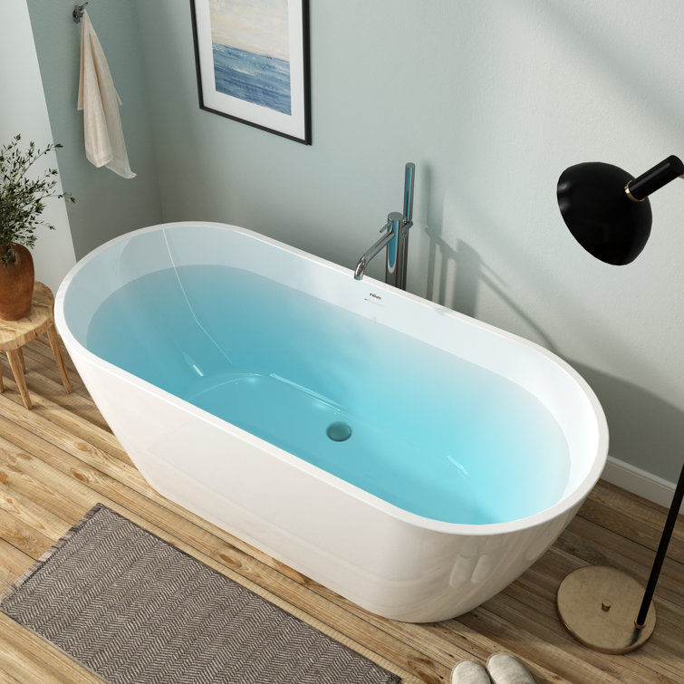 Bali 67" White Acrylic Freestanding Soaking Bathtub with Brushed Nickel Drain
