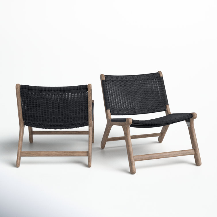 Almira Driftwood Teak and Navy Wicker Lounge Chair Set