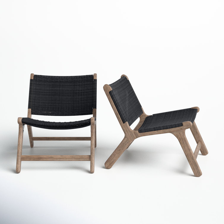 Almira Driftwood Teak and Navy Wicker Lounge Chair Set