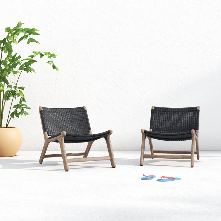 Almira Driftwood Teak and Navy Wicker Lounge Chair Set