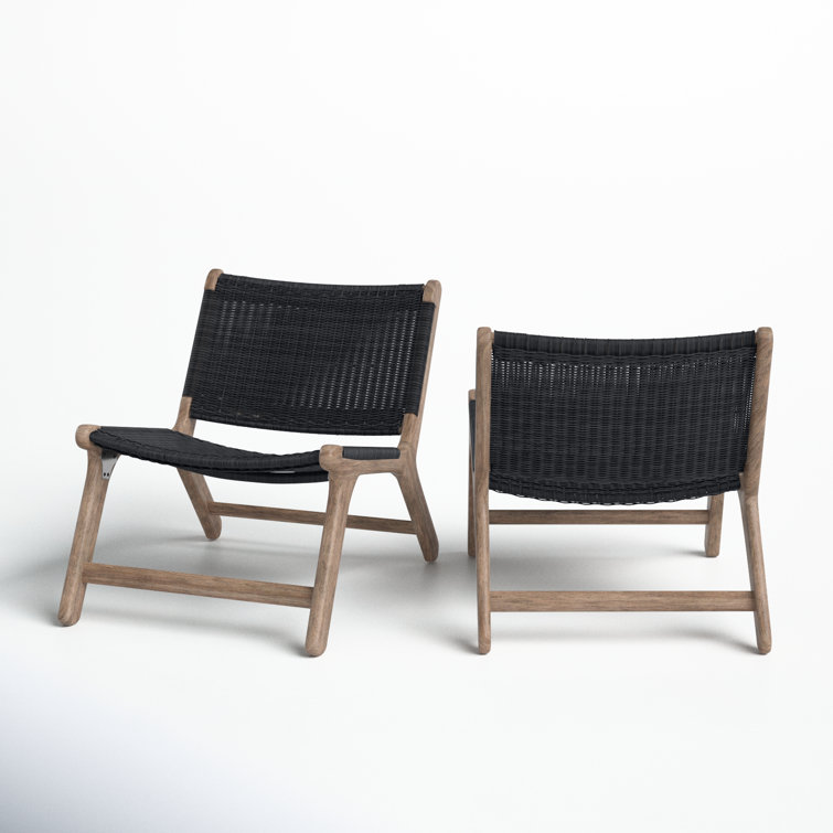Almira Driftwood Teak and Navy Wicker Lounge Chair Set