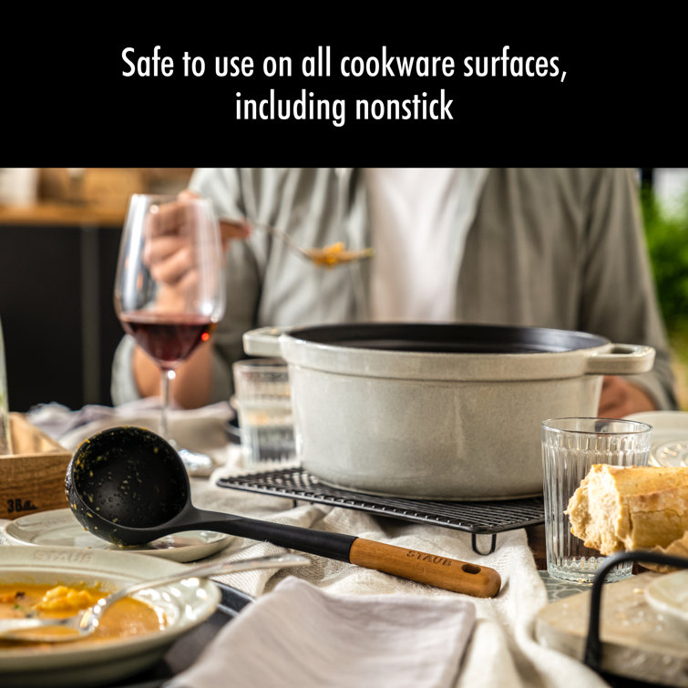 Matte Black Silicone and Acacia Wood Soup Ladle