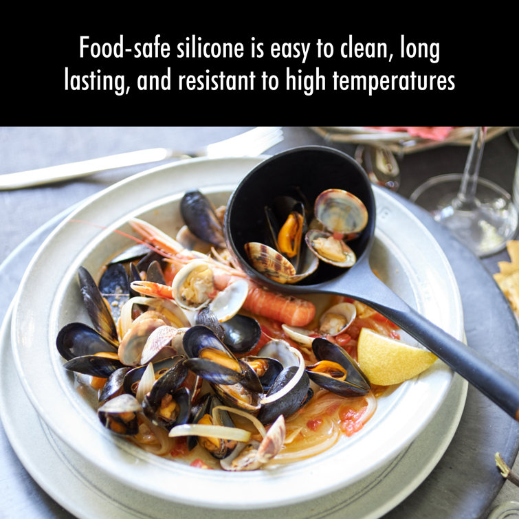 Matte Black Silicone and Acacia Wood Soup Ladle
