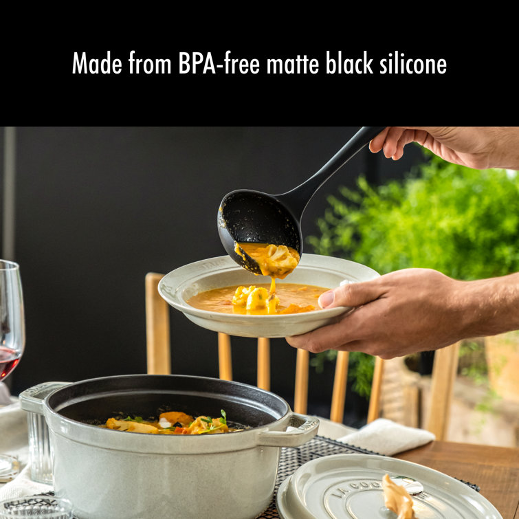 Matte Black Silicone and Acacia Wood Soup Ladle