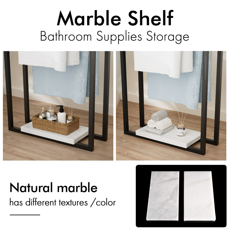 Matte Black Freestanding Towel Rack with Marble Base