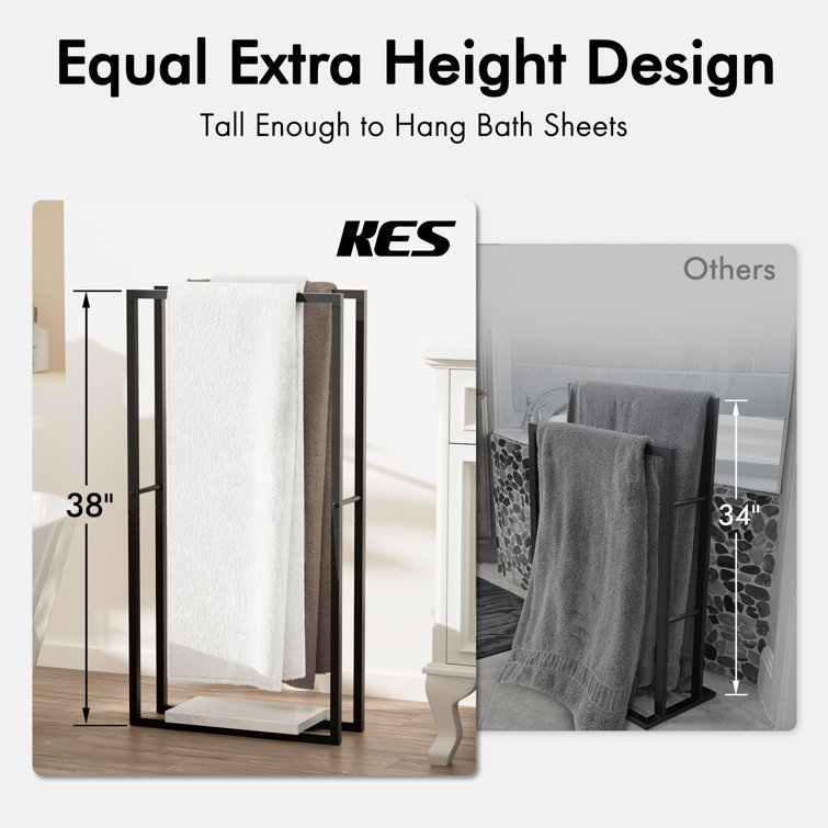 Matte Black Freestanding Towel Rack with Marble Base