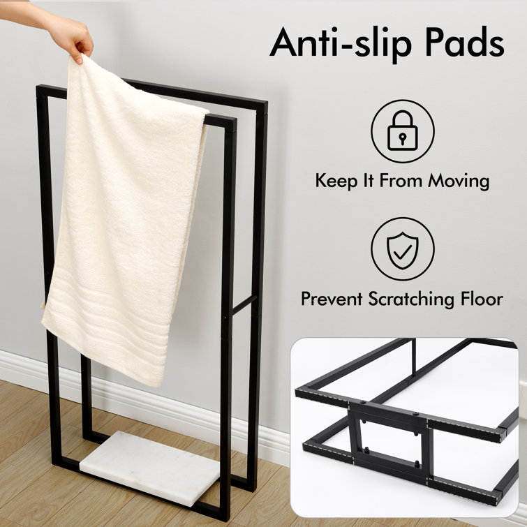 Matte Black Freestanding Towel Rack with Marble Base