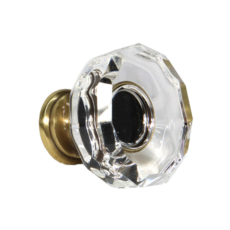 French Antique Brass and Glass Round Cabinet Knob