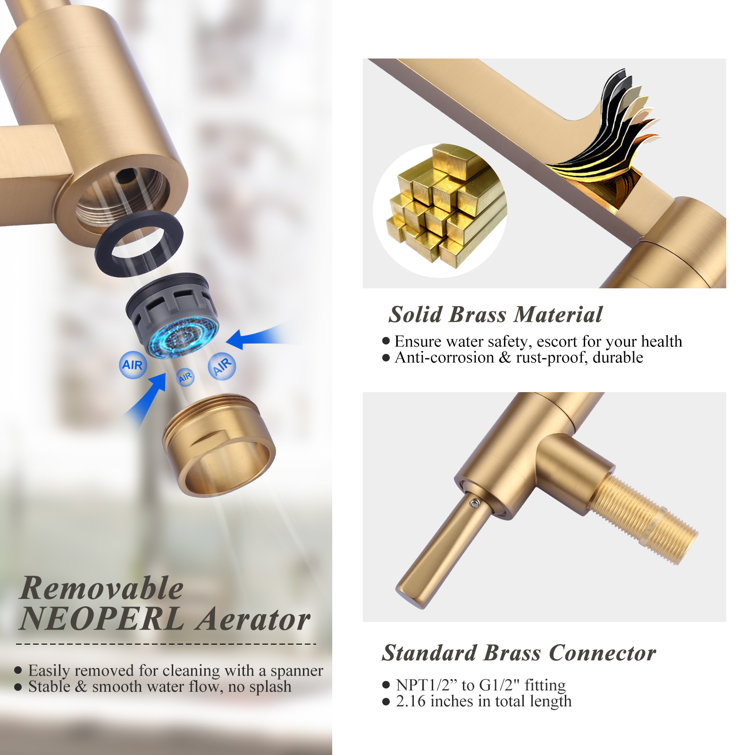 Brushed Gold Wall Mount Pot Filler with Double Joint Swing Arm