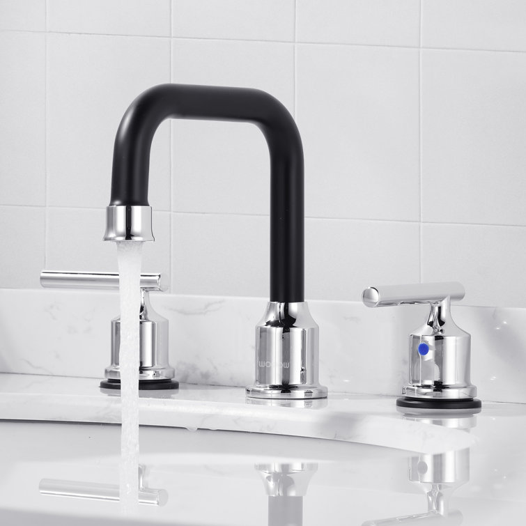 8-Inch Widespread Chrome and Black Stainless Steel Bathroom Faucet