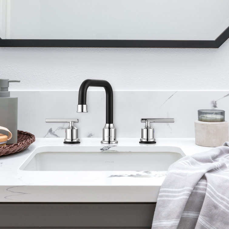 8-Inch Widespread Chrome and Black Stainless Steel Bathroom Faucet