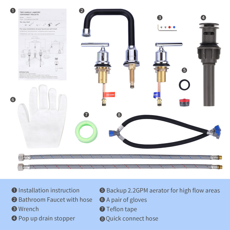8-Inch Widespread Chrome and Black Stainless Steel Bathroom Faucet
