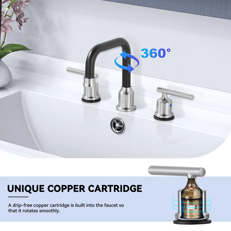 Matte Black Stainless Steel Double Handle Widespread Bathroom Faucet