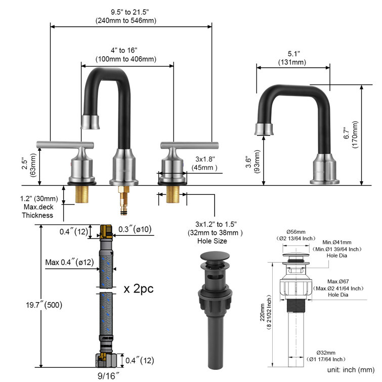 Matte Black Stainless Steel Double Handle Widespread Bathroom Faucet