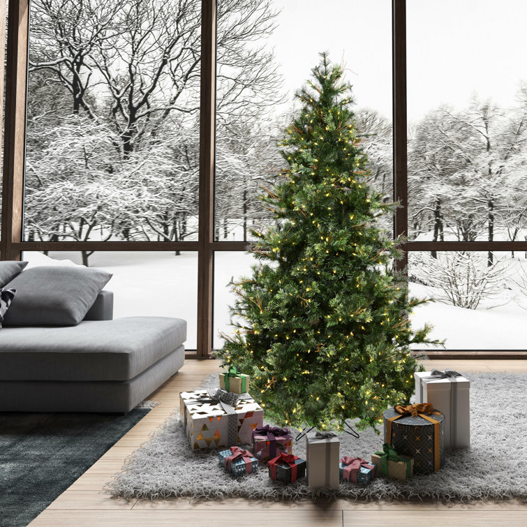 7.5' Green Pine Artificial Christmas Tree with Warm White LED Lights