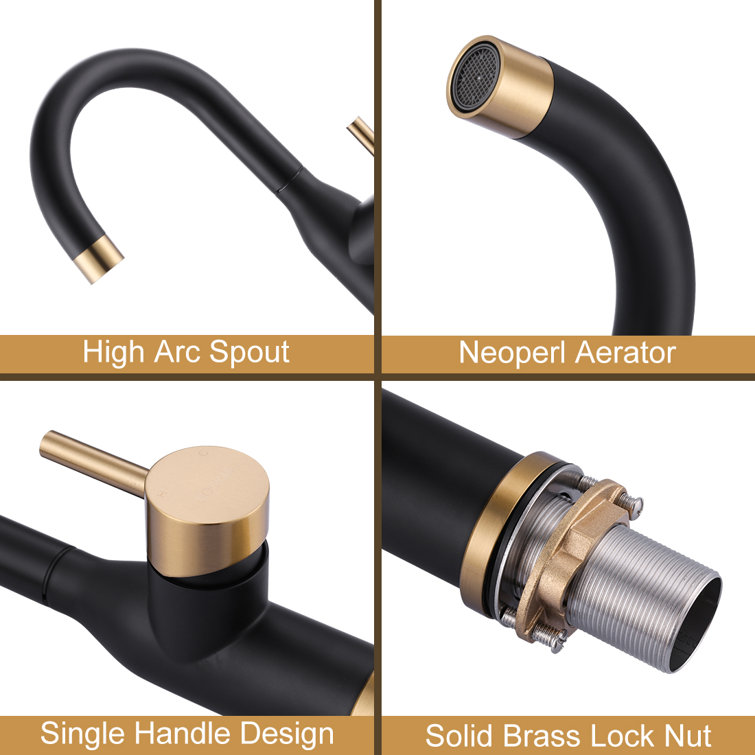 Black and Gold Stainless Steel Single-Handle Bar Faucet