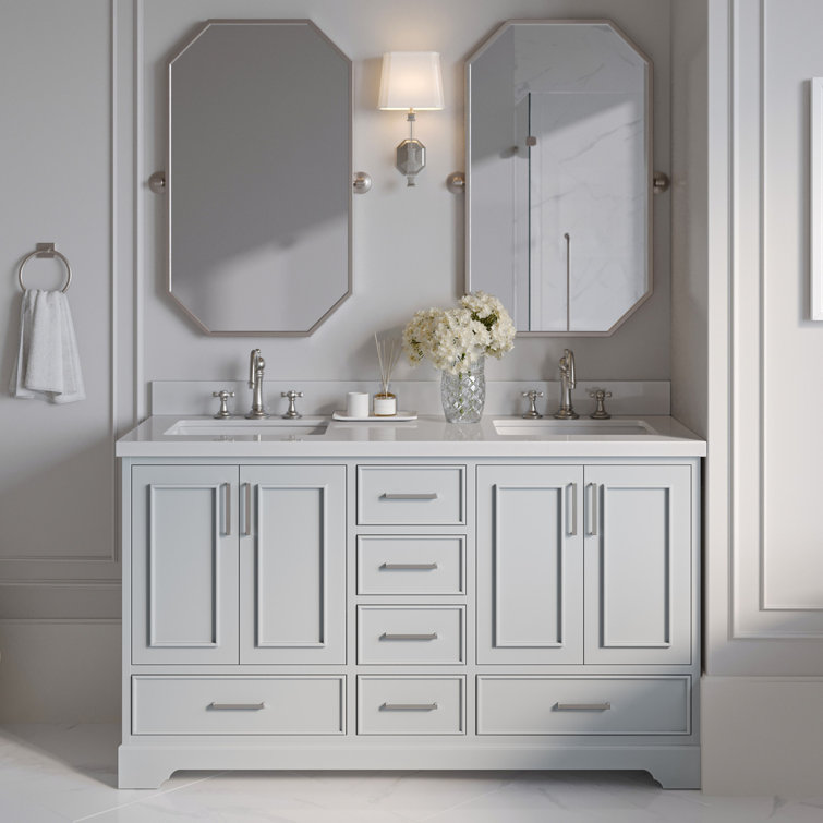Stafford 61" Light Gray Wood Double Freestanding Vanity Cabinet
