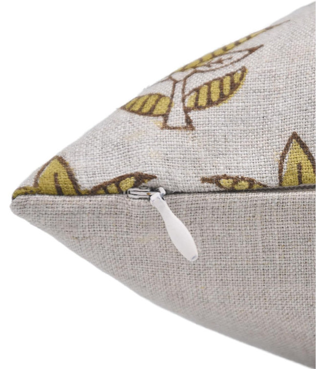Fabdivine Off White and Yellow Linen Floral Pillow Cover, 22" x 22"