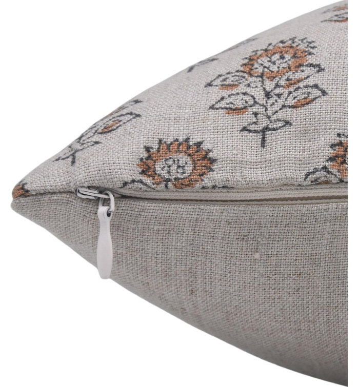 Fabdivine Off White and Yellow Linen Floral Pillow Cover, 22" x 22"
