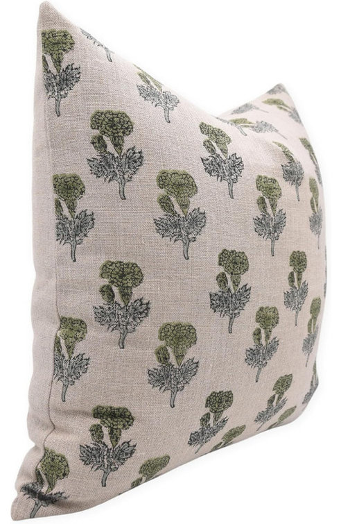 Neutral Floral Linen Square Pillow Cover, 18" x 18"
