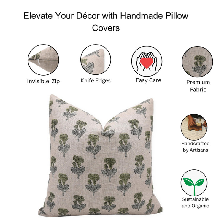 Neutral Floral Linen Square Pillow Cover, 18" x 18"