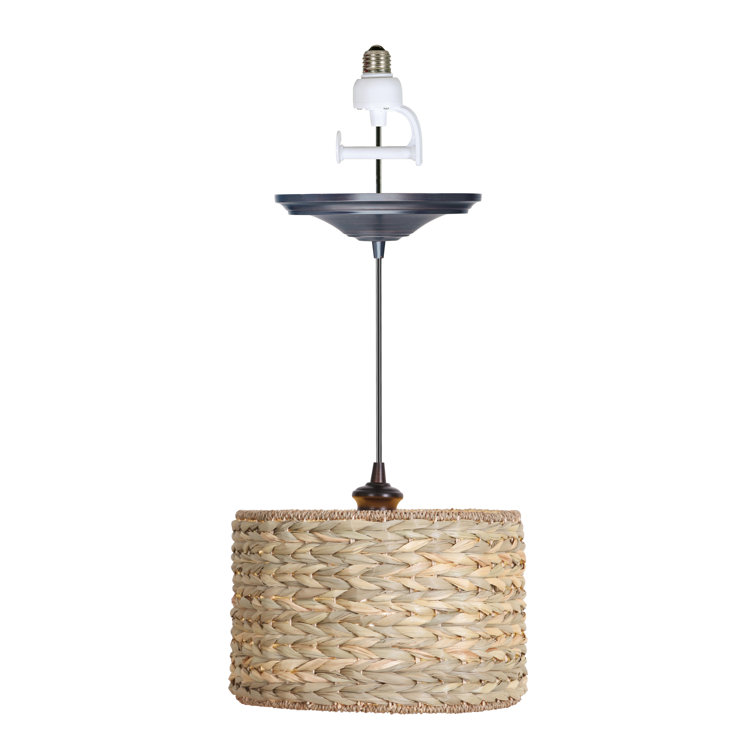Bronze LED Drum Pendant with Seagrass Shade