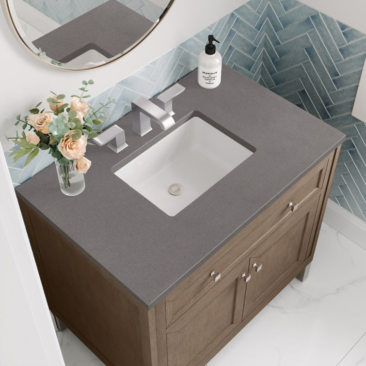 Chicago 36" Whitewashed Walnut Vanity with Victorian Silver Quartz Top