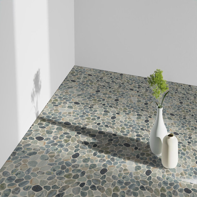 Teal Blue Natural Stone Pebble Mosaic Tile for Bathroom and Outdoor