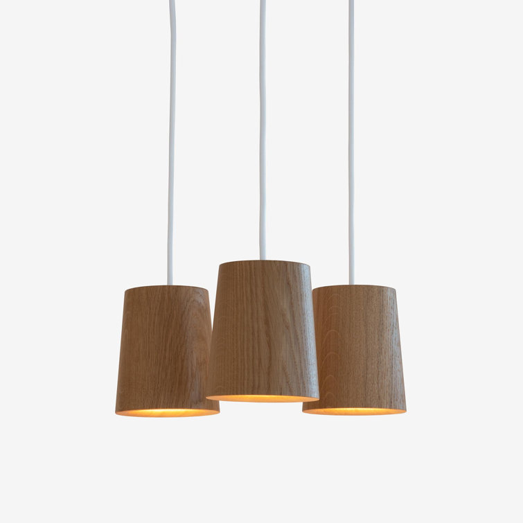Natural Oak and White 3-Light Cluster Pendant