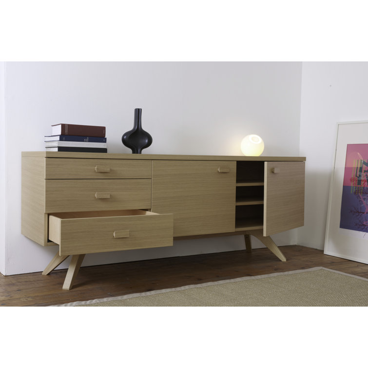 Cross 74" Black Oak 3 Drawer Solid Wood Sideboard
