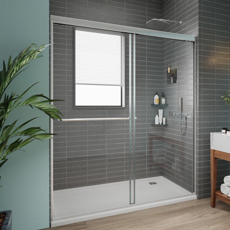 56-60" Chrome Semi-Frameless Double Sliding Shower Door with Clear Tempered Glass