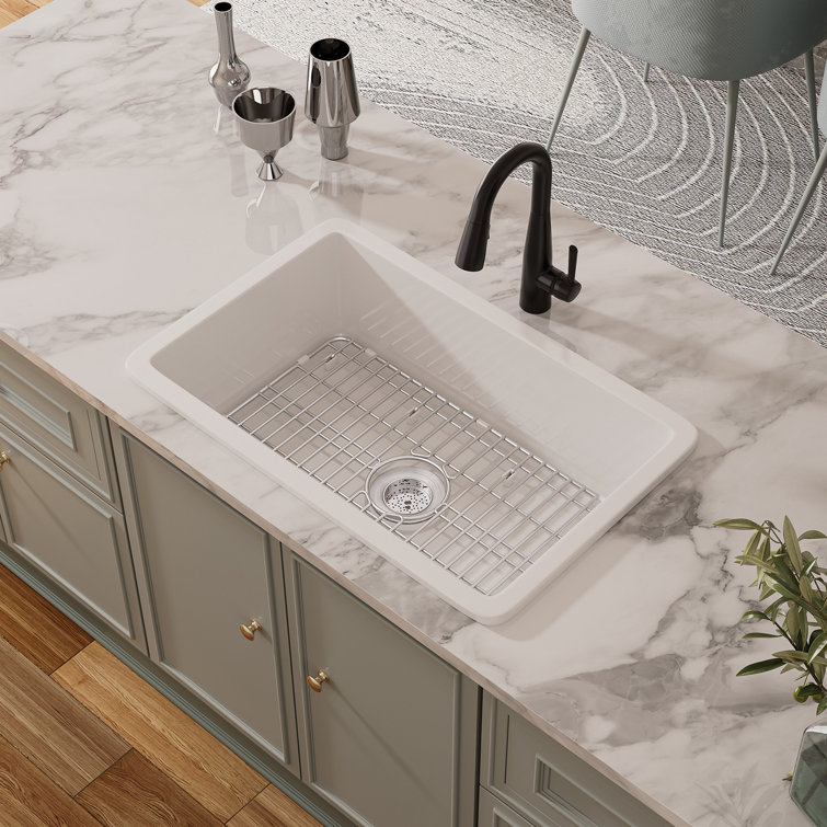 Oslo White Fireclay Single Bowl Drop-In Kitchen Sink