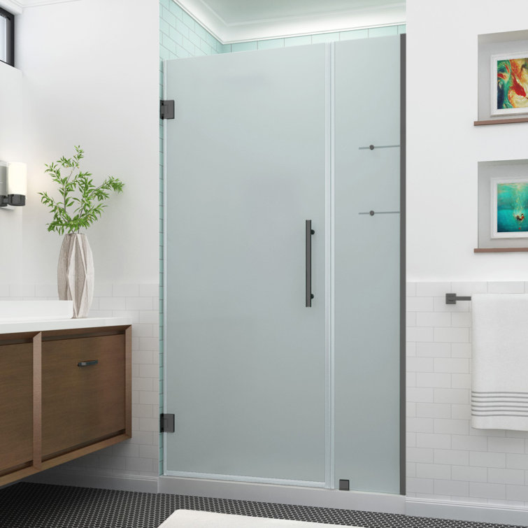 Belmore Matte Black Frameless Frosted Glass Hinged Shower Door