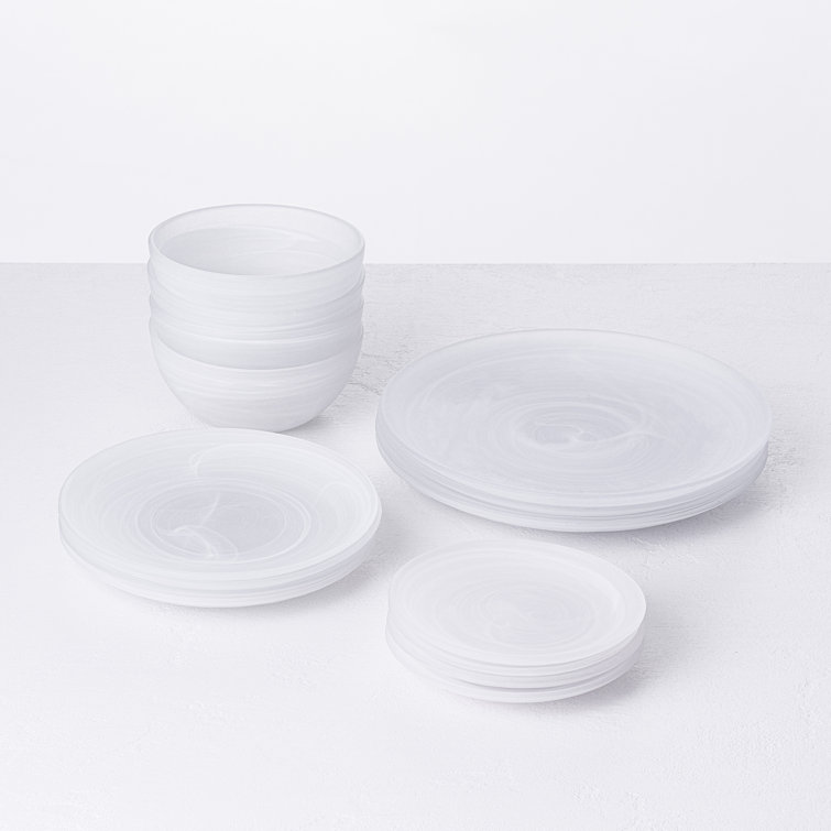 White Round Glass Bread and Butter Plates, Set of Four