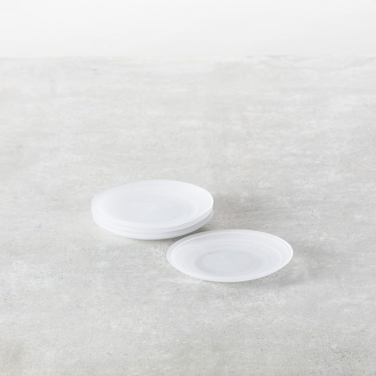 White Round Glass Bread and Butter Plates, Set of Four