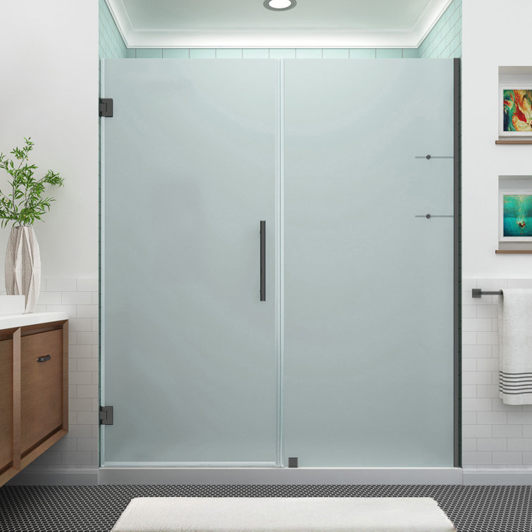 Belmore GS Matte Black Frameless Hinged Shower Door with Frosted Glass